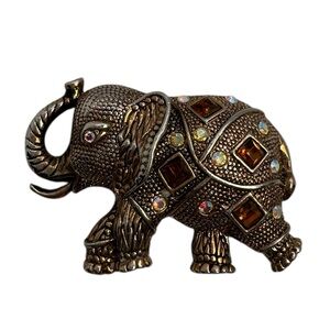 Vintage Unsigned Indian Elephant Gold Tone
Amber Rhinestone Pin Brooch Beautiful